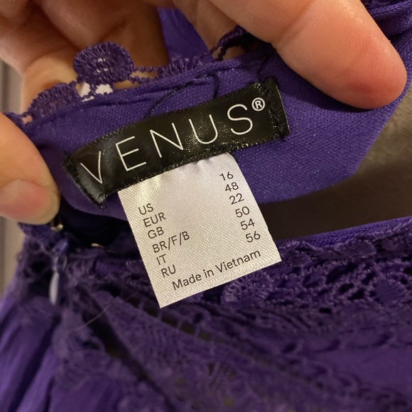 Venus purple deep V front and back with lace embroidered tunic top SZ 16 - Picture 3 of 6